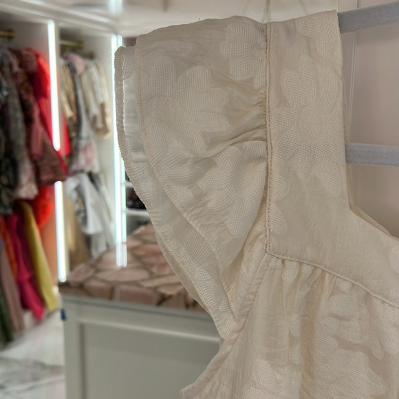 ENTRO dress || size L white ruffle poplin cap sleeve - Picture 3 of 5